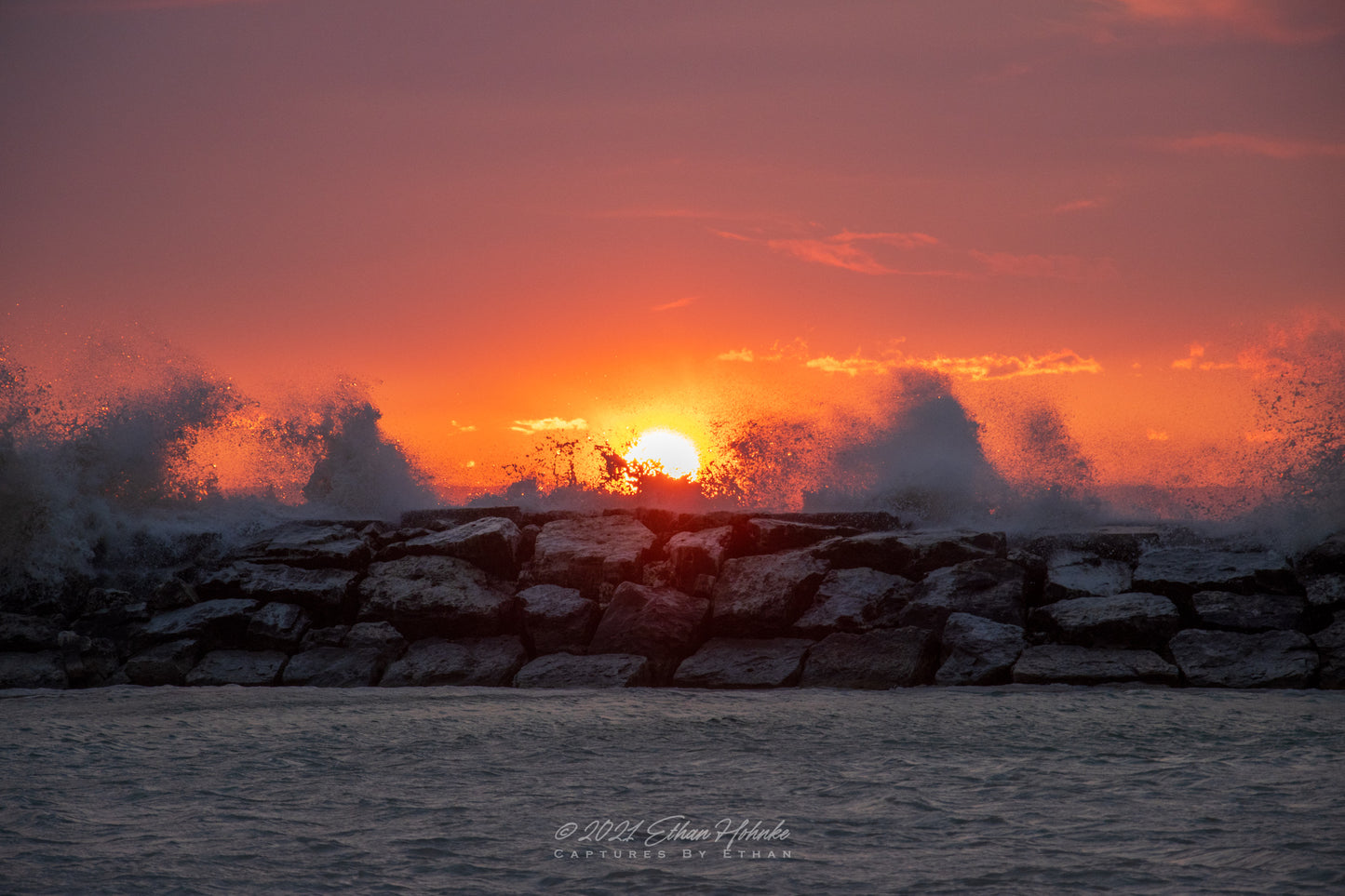 Waves Crash at Sunset - Print