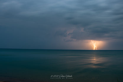 Lightning Strike in Lake Michigan from Leland Beach  - Print