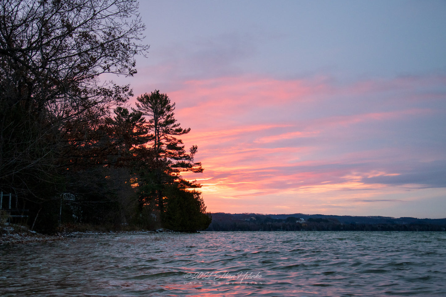FIre in the Sky over Lake Leelanau at Sunrise - Print
