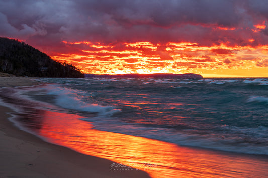 November Fire, Sunset over Lake Michigan from Leland