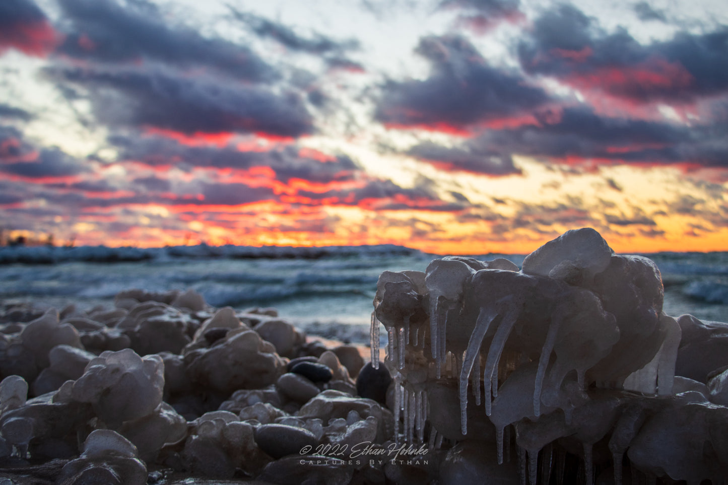Lakeshore Ice Sculpture at Sunset - Print
