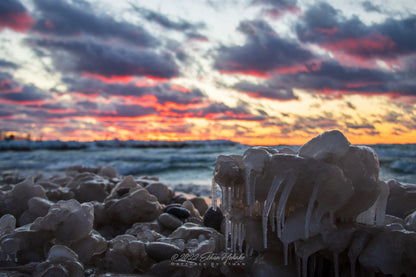 Lakeshore Ice Sculpture at Sunset - Print