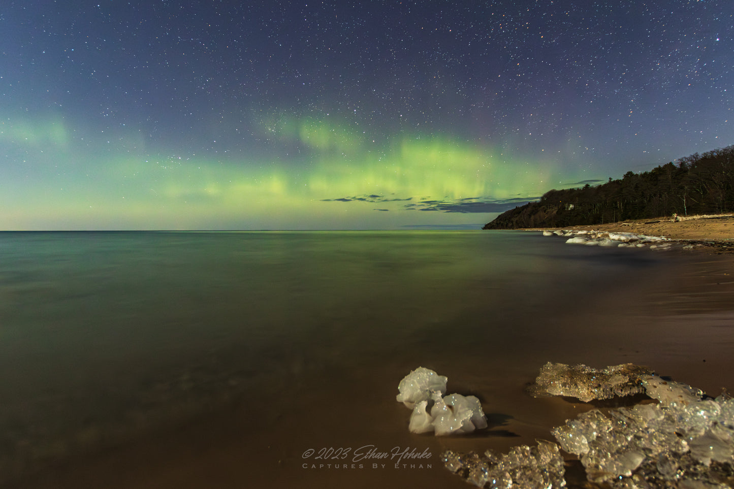 Ice Chunks and Northern Lights Along Lake Michigan - Print