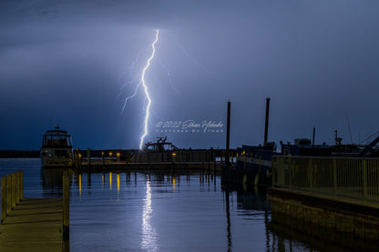 Lightning Strike near Leland Harbor  - Print