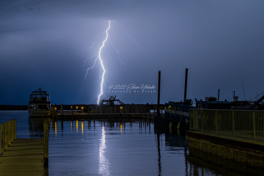 Lightning Strike near Leland Harbor  - Print