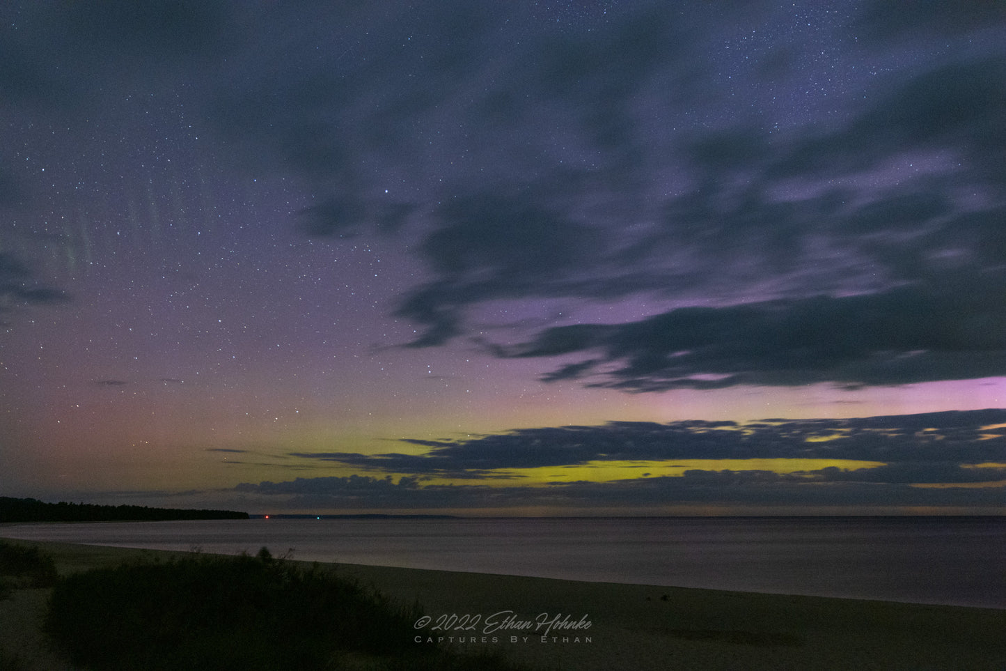 Northern Lights with Picket-Fence over Lake Michigan from Bohemian Road Beach - Print