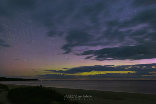 Northern Lights with Picket-Fence over Lake Michigan from Bohemian Road Beach - Print
