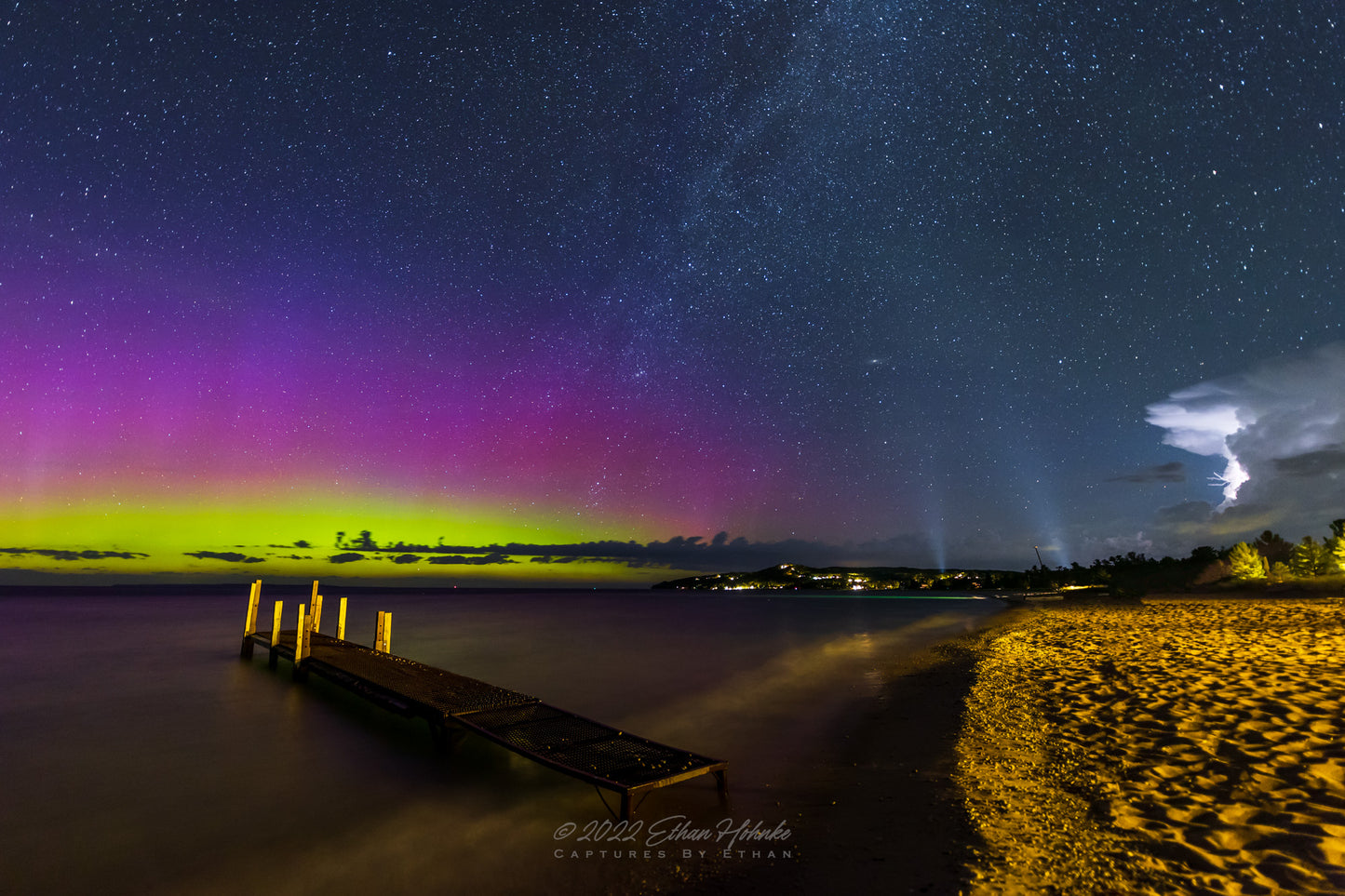 Night Sky Trifecta - Aurora, Milky Way, & Lightning from Glen Arbor - Print