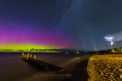 Night Sky Trifecta - Aurora, Milky Way, & Lightning from Glen Arbor - Print