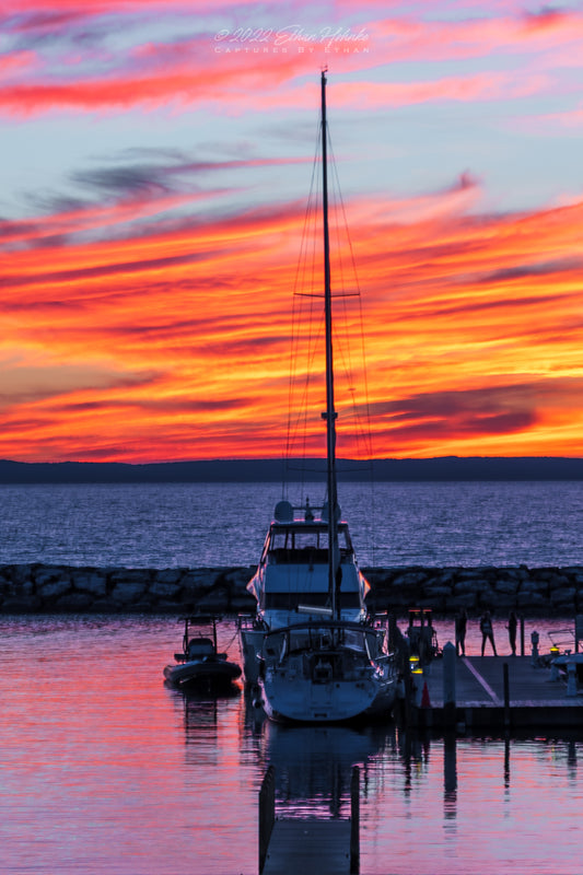 Leland Harbor Sailboat Sunset - Print (Portrait Orientation)