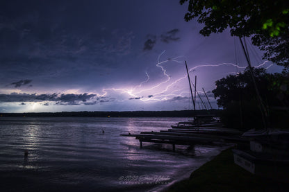 Spider Lightning over Lake Leelanau from Leland - Print