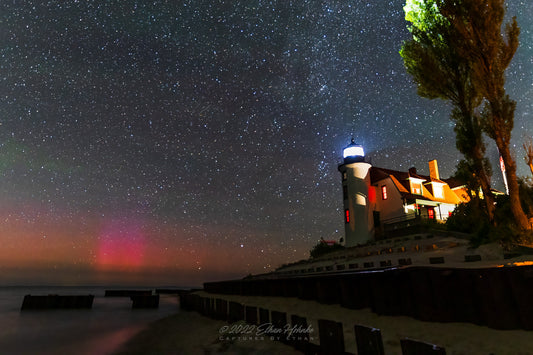Aurora and Point Betsie Lighthouse on a Starry Summer Night - Print