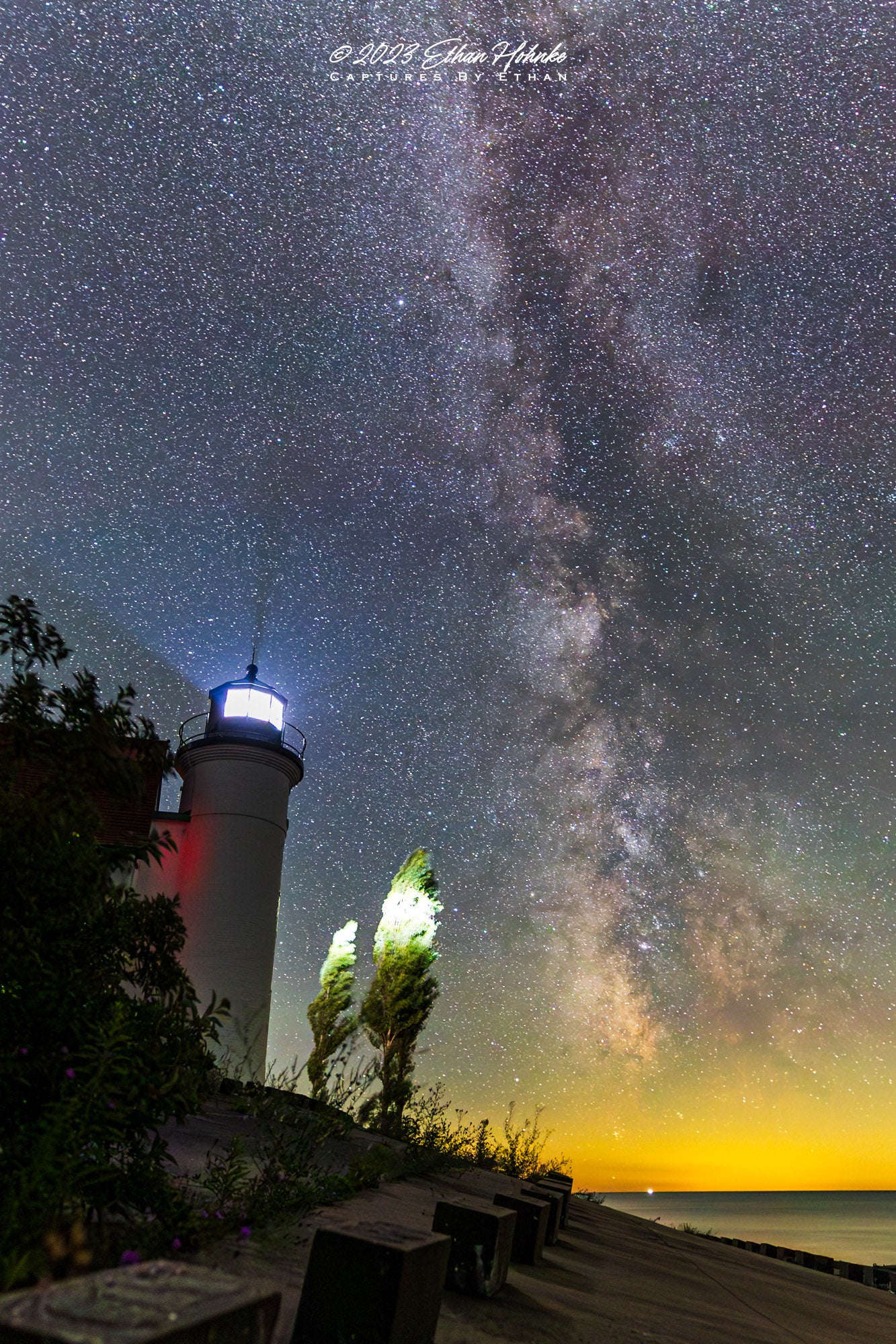 Milky Way and Point Betsie on a Beautiful Starry Night Pt. I (Portrait Orientation) - Print