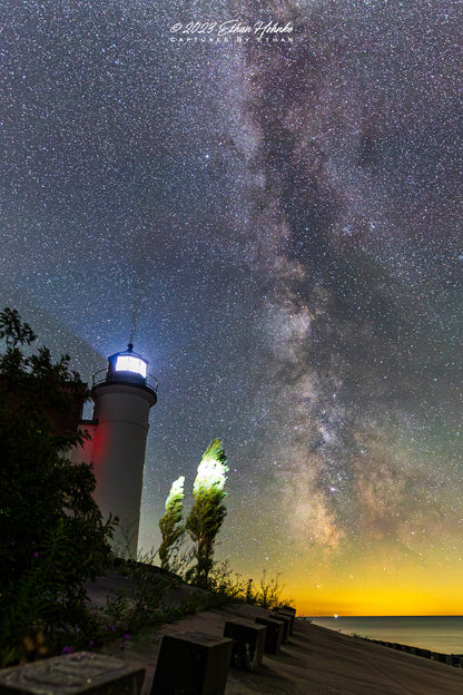 Milky Way and Point Betsie on a Beautiful Starry Night Pt. I (Portrait Orientation) - Print