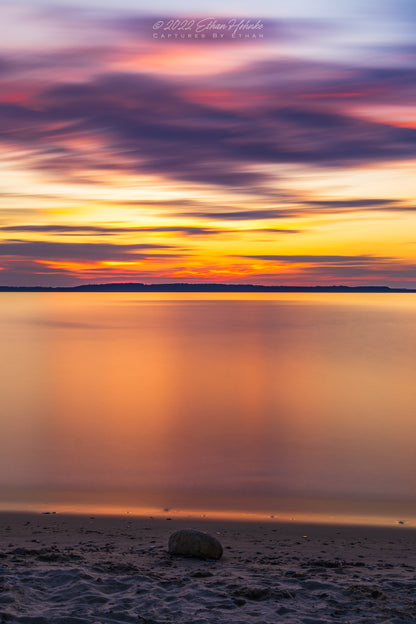 Watercolor Like Sunset from Elk Rapids (Long Exposure) (Portrait Orientation) - Print