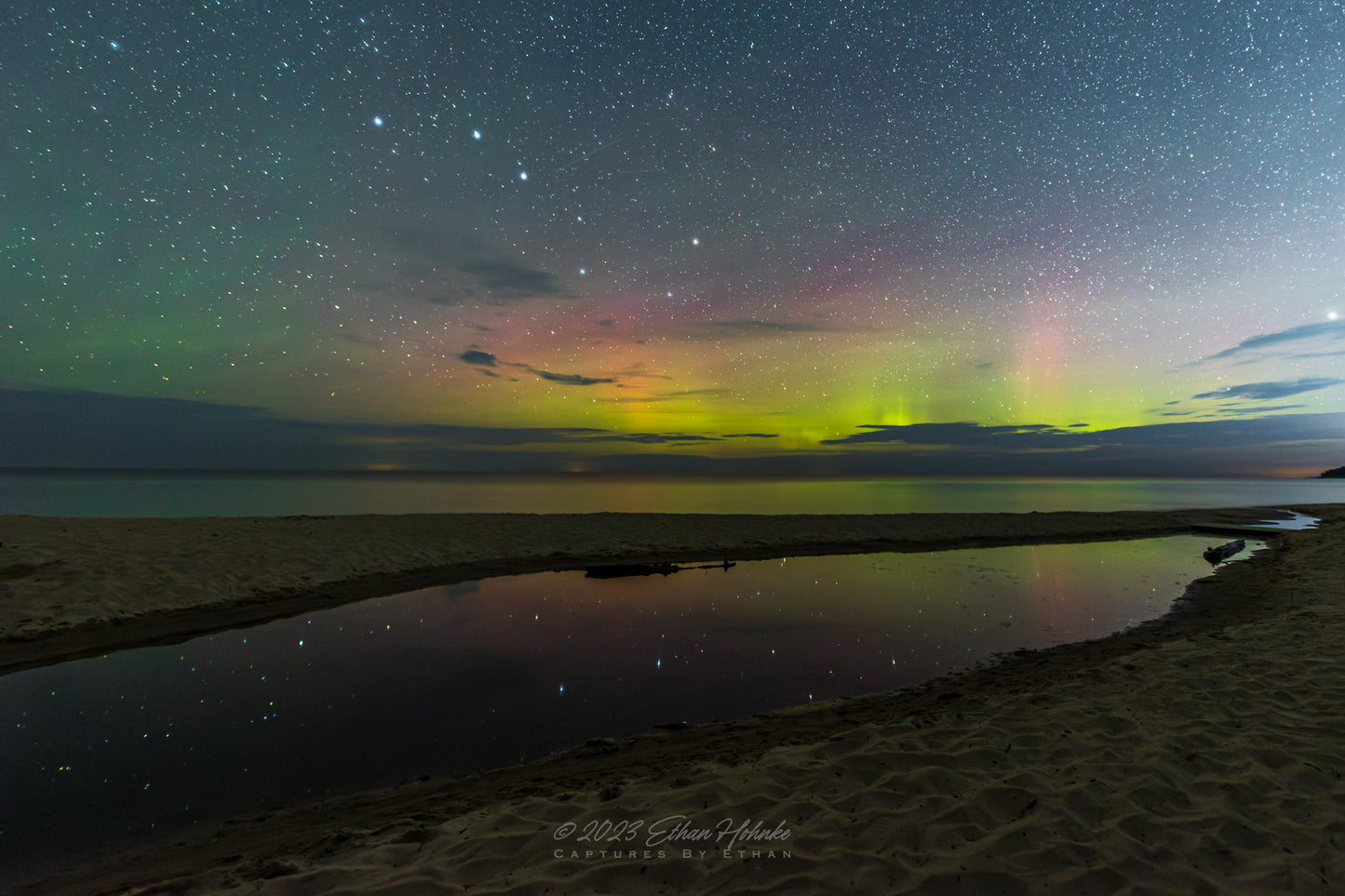 Northern Lights Dance Over Inwood Creek near Fisherman's Island, Charlevoix - Print