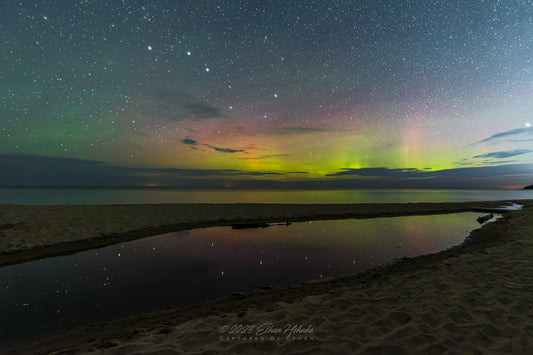 Northern Lights Dance Over Inwood Creek near Fisherman's Island, Charlevoix - Print