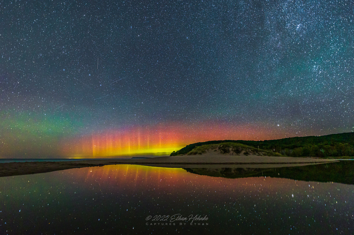 Northern Lights Reflect on North Bar Lake, Sleeping Bear Dunes - Print