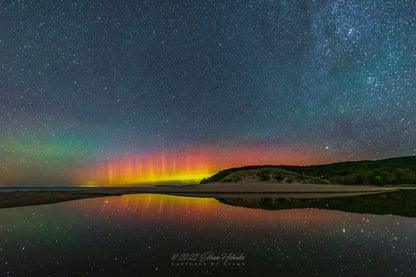 Northern Lights Reflect on North Bar Lake, Sleeping Bear Dunes - Print