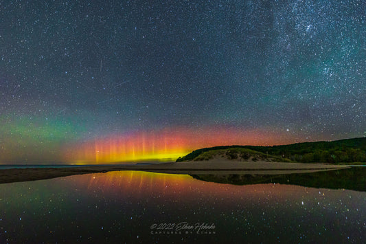 Northern Lights Reflect on North Bar Lake, Sleeping Bear Dunes