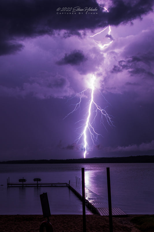 Morning Jolt, Lightning over Lake Leelanau (Portrait Orientation)
