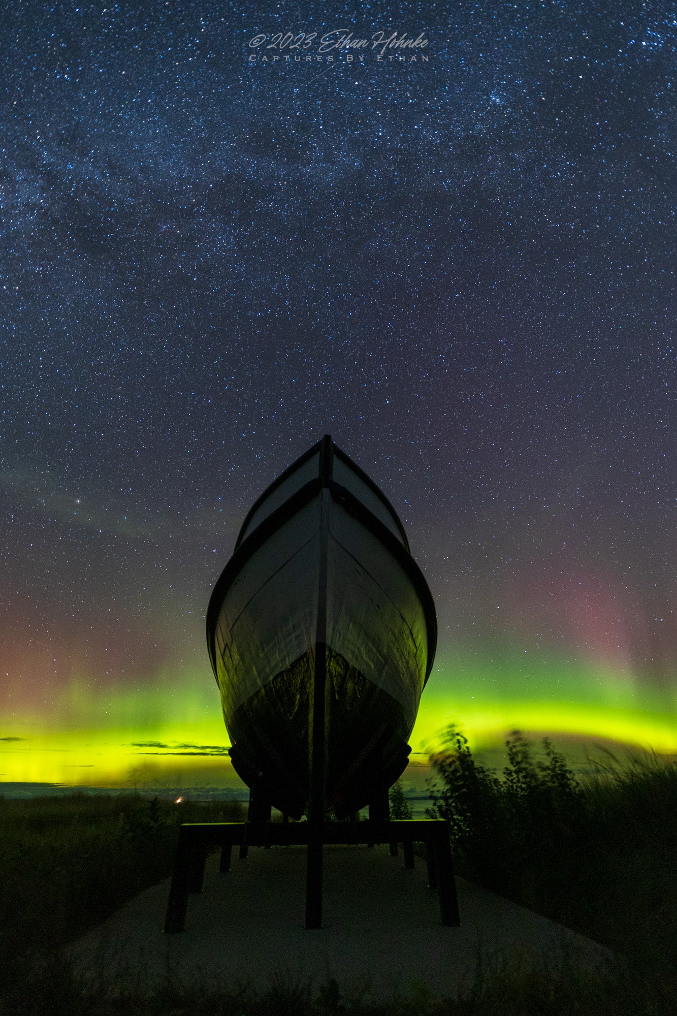 Fishing For Aurora with the Aloha Boat in Glen Haven (Portrait Orientation) - Print