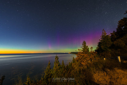 Northern Lights Dance Over Sleeping Bear Dunes at Twilight - Print