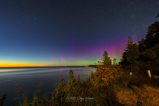 Northern Lights Dance Over Sleeping Bear Dunes at Twilight - Print