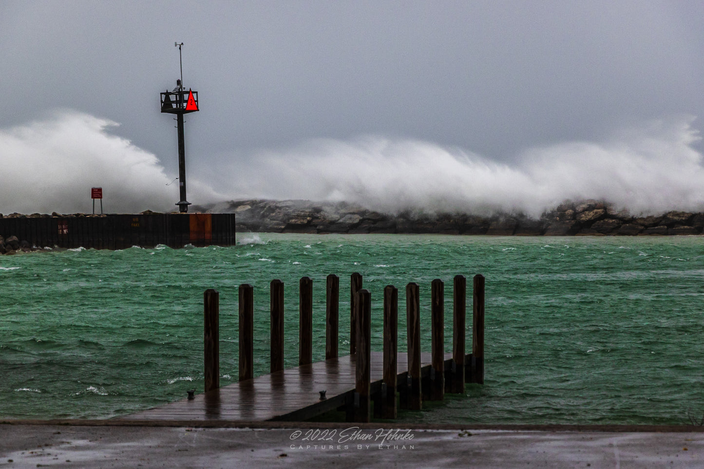 Waves Crash Against Leland Break Wall IV - Print