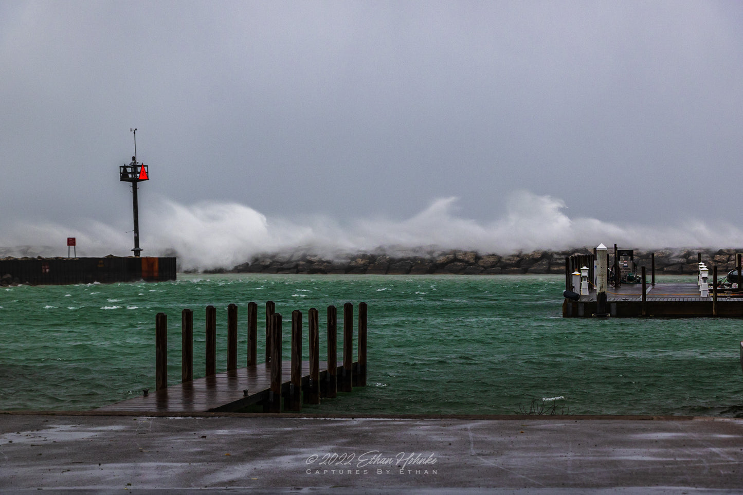Waves Crash Against Leland Break Wall III - Print