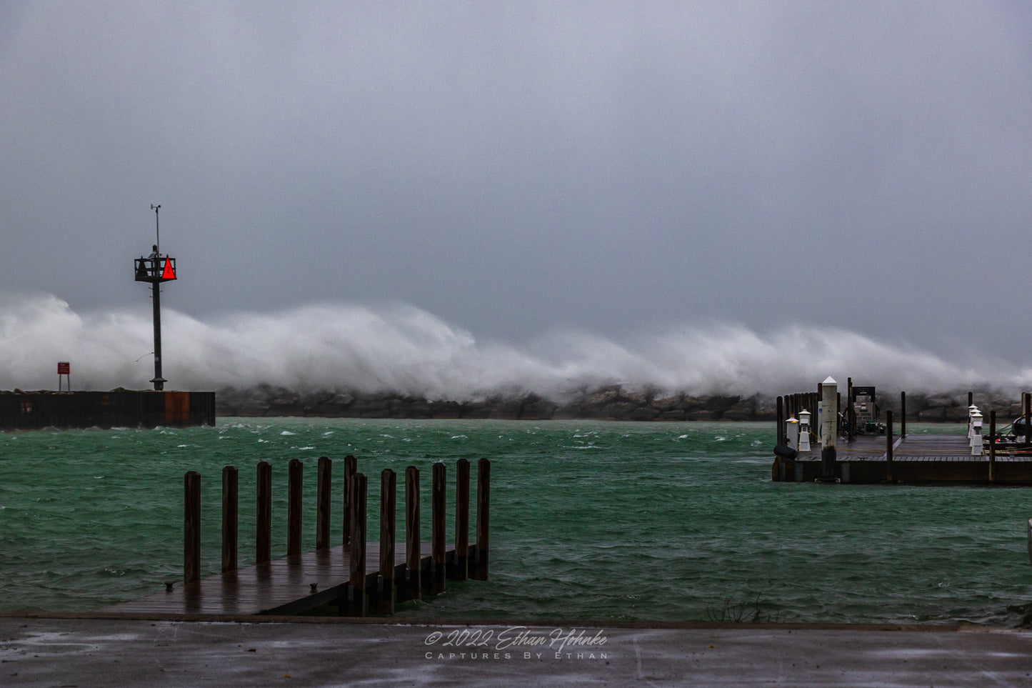 Waves Crash Against Leland Break Wall II - Print