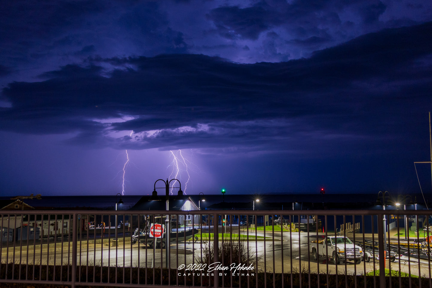 Lightning over Lake Michigan from Leland Harbor  - Print