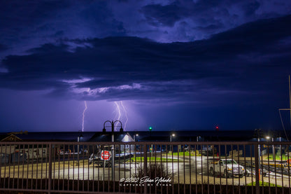 Lightning over Lake Michigan from Leland Harbor  - Print