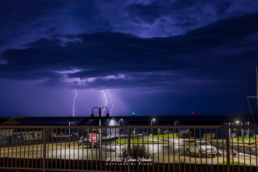 Lightning over Lake Michigan from Leland Harbor  - Print