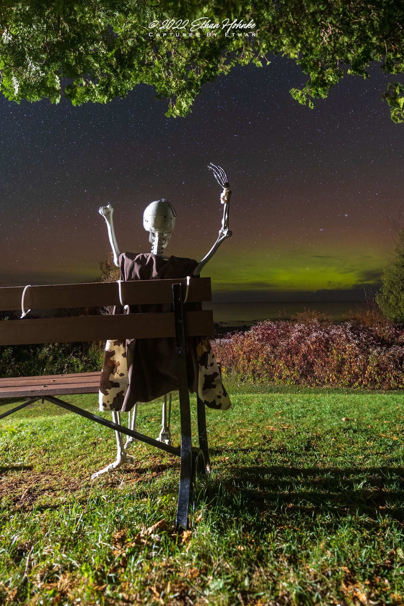 Halloween Skeleton Celebrates Aurora Sighting - Print
