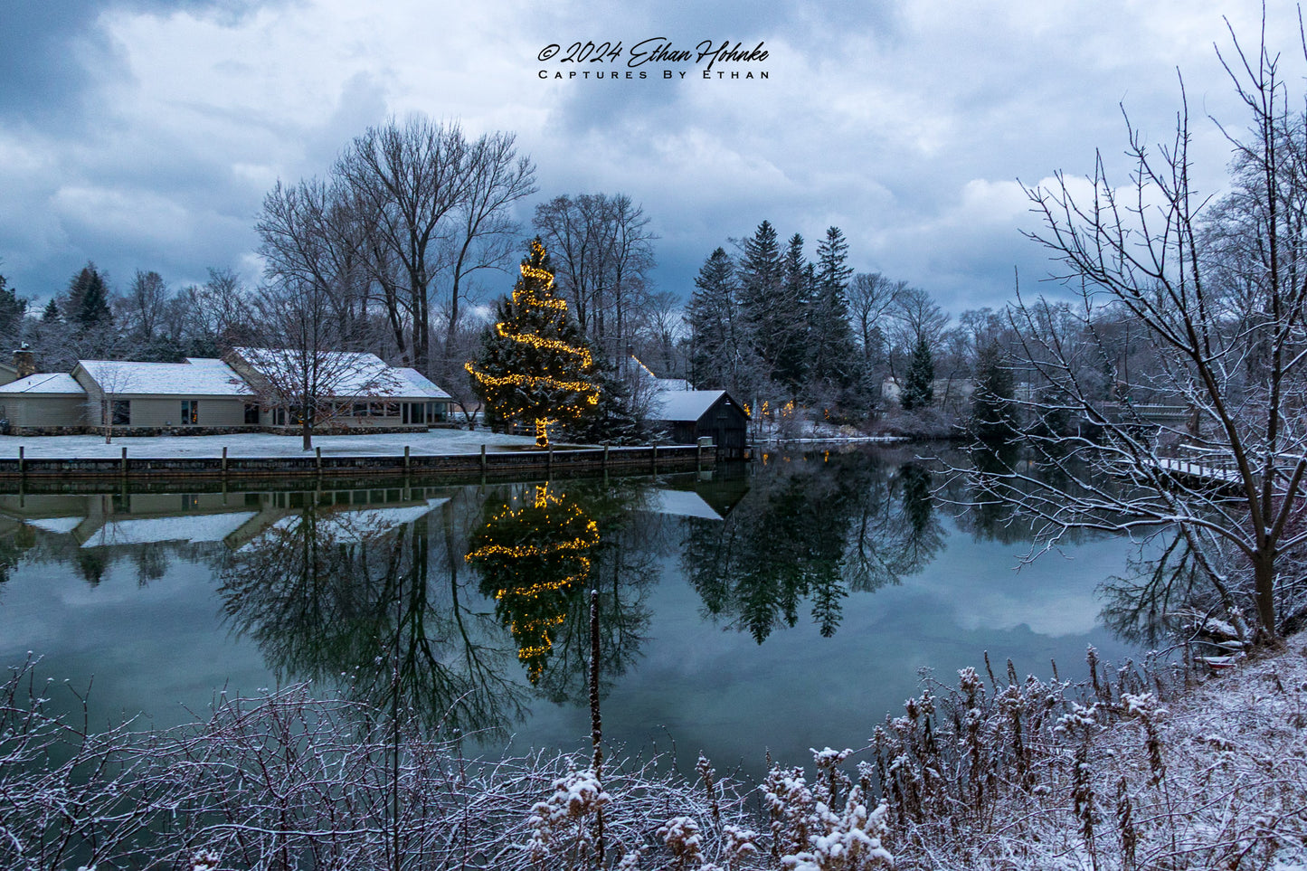 Leland River Christmas Reflections - Print