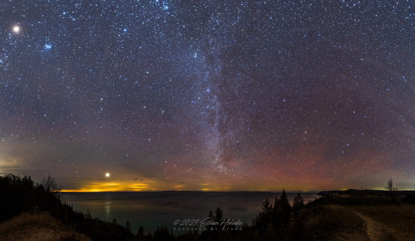 Jupiter and the Winter Milky Way over Lake Michigan and the Manitou Islands Panorama (2:1 Ratio) - Print