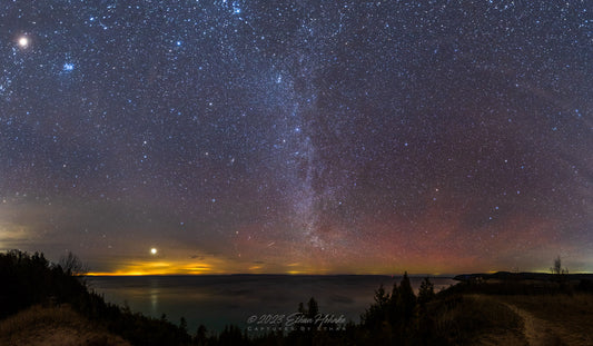 Jupiter and the Winter Milky Way over Lake Michigan and the Manitou Islands Panorama (2:1 Ratio) - Print