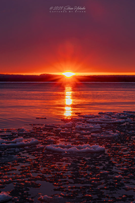 Pancake Ice on Good Harbor Bay at Sunrise (Portrait Orientation)