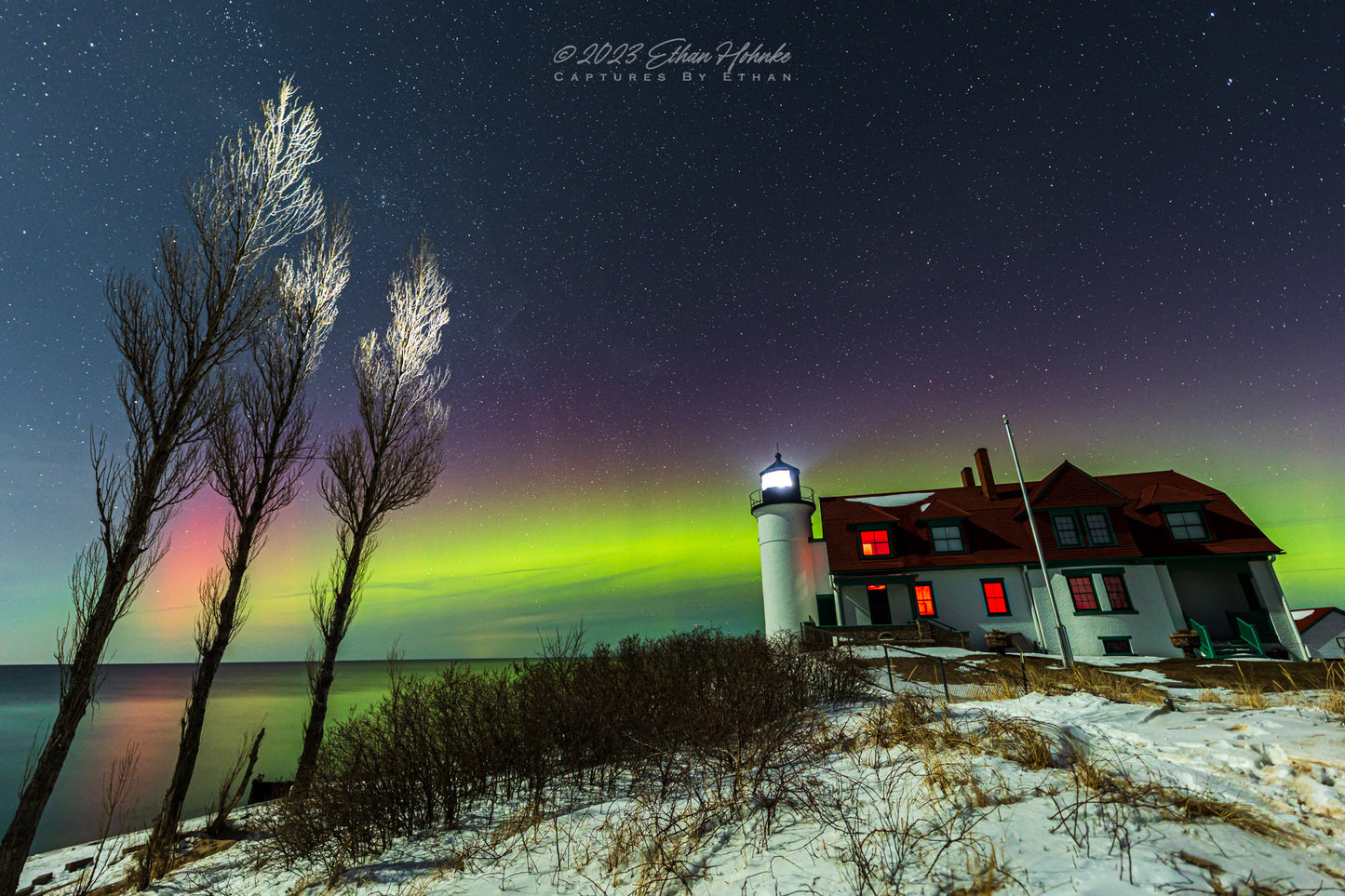 Northern Lights Above Point Betsie Lighthouse