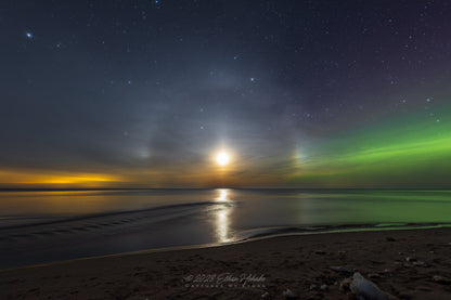 Lunar Halo & Northern Lights from Esch Beach - Print