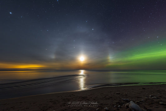 Lunar Halo & Northern Lights from Esch Beach