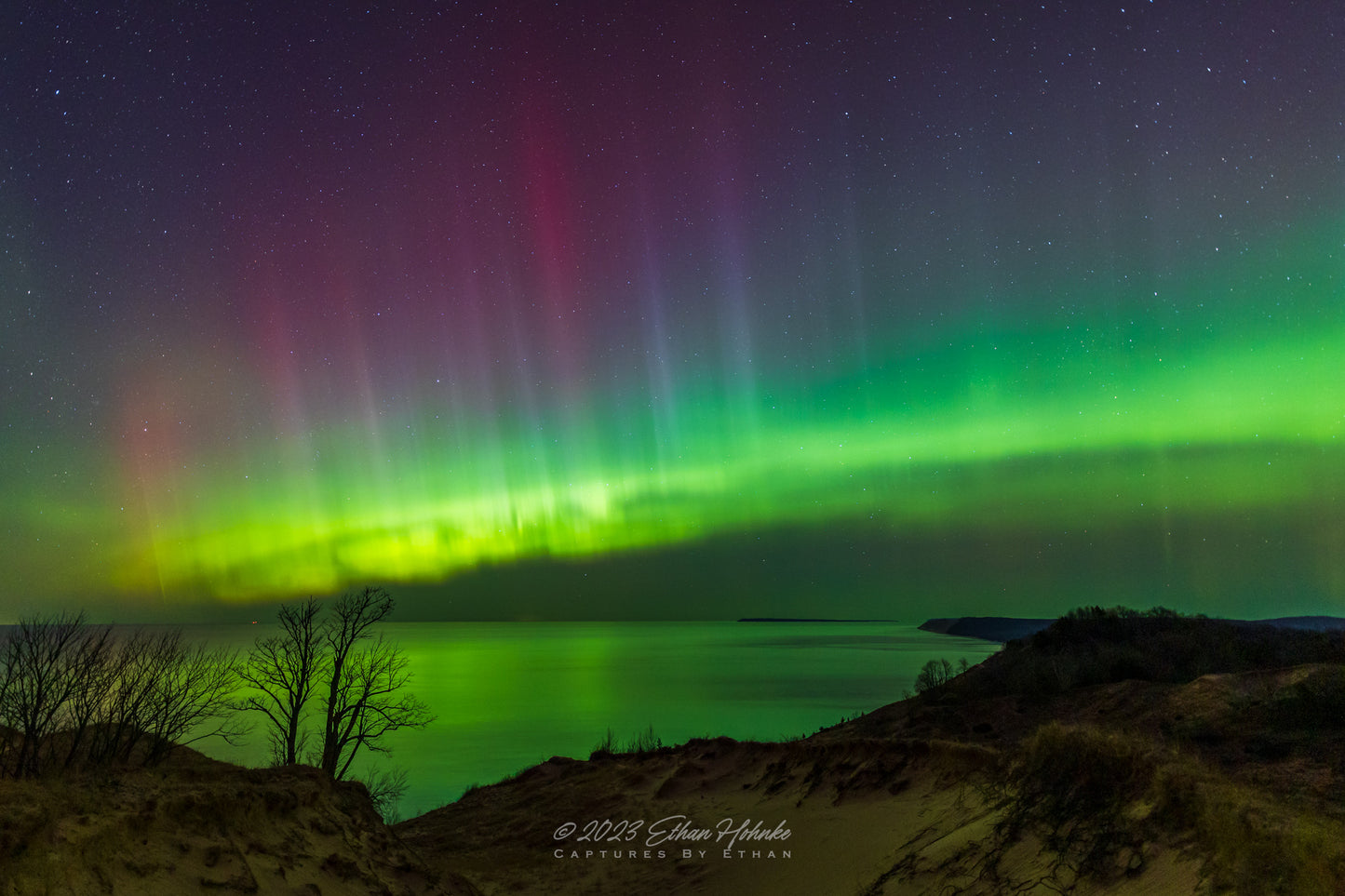 Dreams Come True, Aurora over Lake Michigan from Empire Bluffs