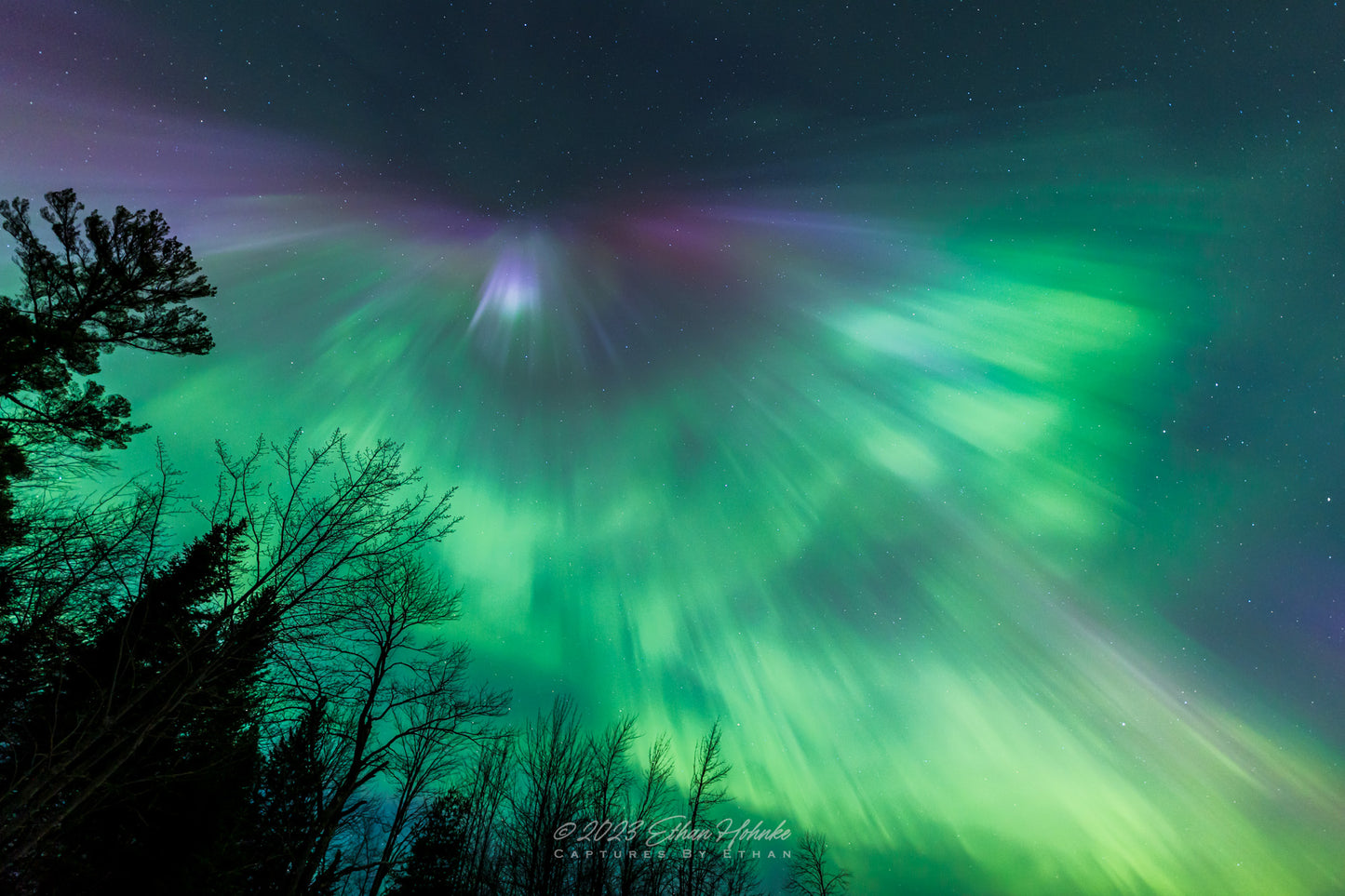 Aurora Corona Overhead Standing on the Lake Superior Shoreline, Michigan's Upper Peninsula
