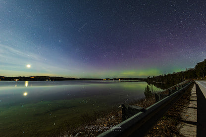 Moon Lit Star Filled Sky with Northern Lights Reflect on North Lake Leelanau - Print