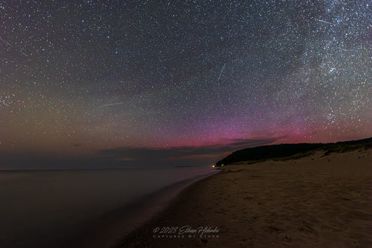 Aurora over Lake Michigan from North Bar Lake, Sleeping Bear Dunes - Print