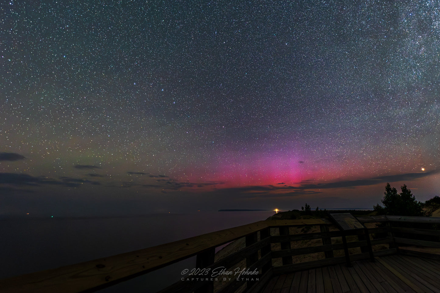 Aurora over Lake Michigan from Iconic Overlook #9, Sleeping Bear Dunes - Print