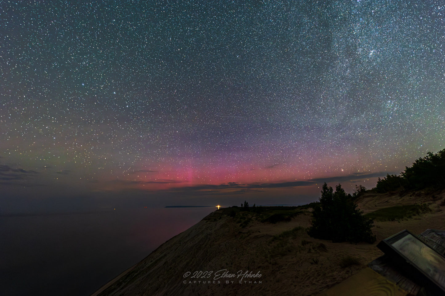 Aurora over Lake Michigan from Iconic Overlook #9, Sleeping Bear Dunes II - Print