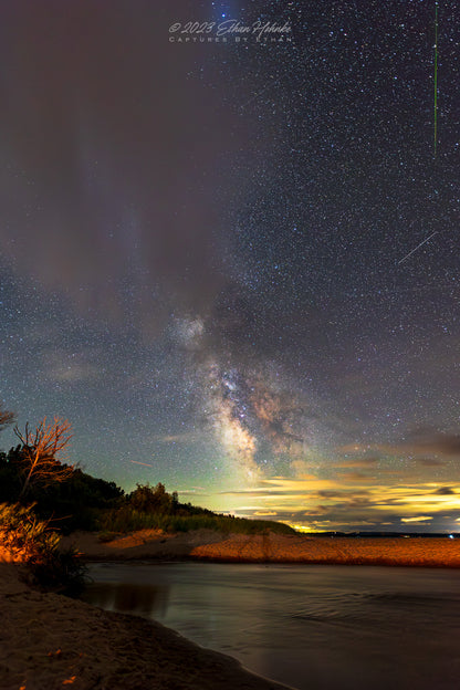 Milky Way over Otter Creek with Meteor, Sleeping Bear Dunes (Portrait Orientation) - Print