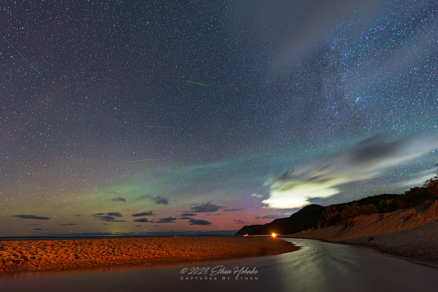 Esch Beach Aurora with Perseid's Meteor II - Print